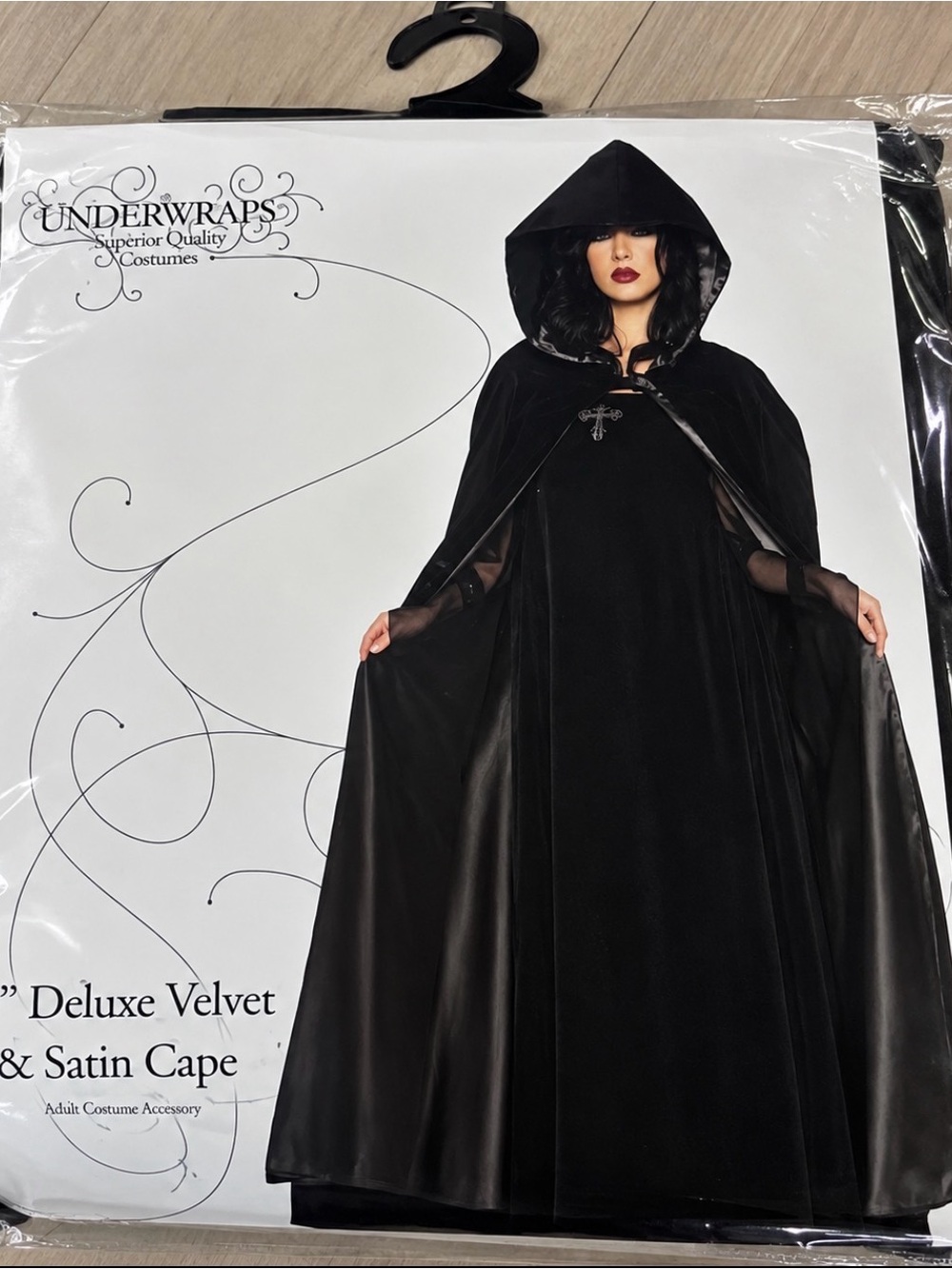 Halloween Black Deluxe Velvet & Satin Hooded Cape - Costume